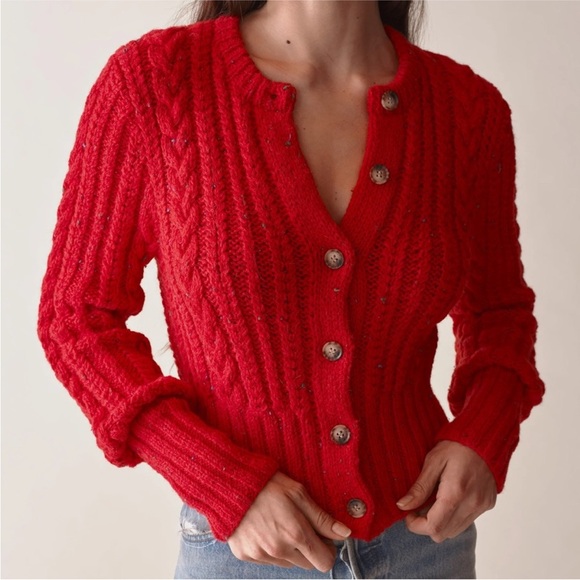 Doen Red Audrey Cardigan Sweater in Red Sumac Size S